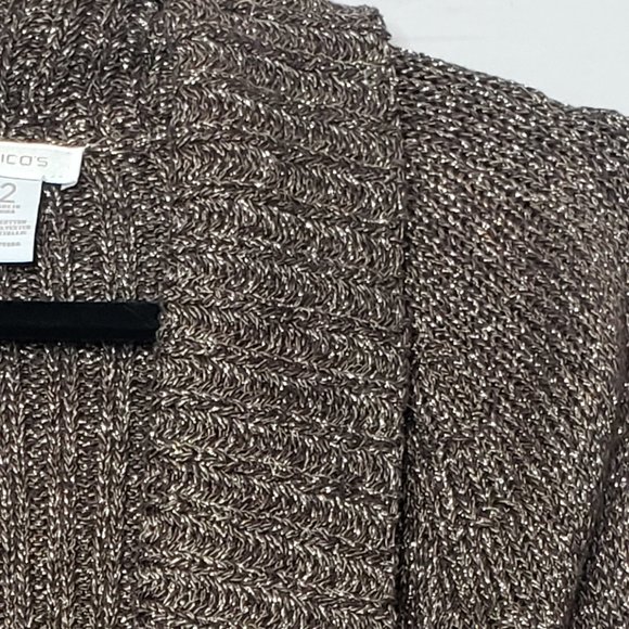 Chico's Brown Shimmer Waterfall Front Cardigan Sweater - Picture 6 of 9